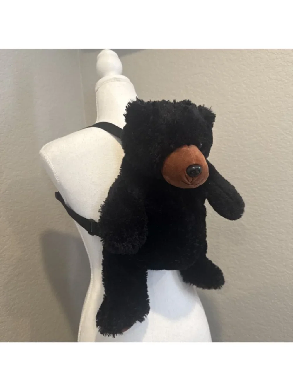 Black Bear Backpack 16” Adjustable Straps Zippered Pocket Plush Realistic